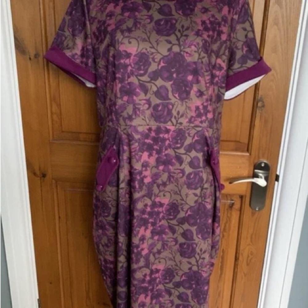 Lindy Bop Purple and Brown Floral Midi Dress